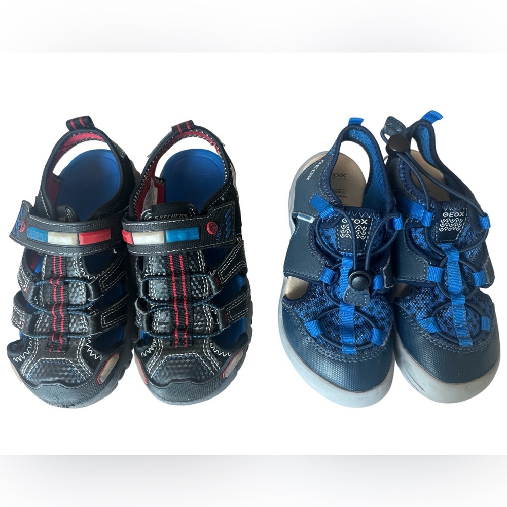 Set ot Geox blue sandalsUS 12/ Sketchers Police Black Sandals US 12